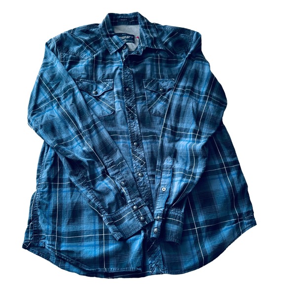 American Eagle Outfitters Other - American Eagle Vintage Fit Plaid Pearl Snap Western Shirt Men's Size Medium Blue